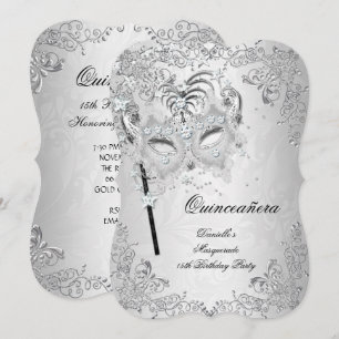 Invitation Mascarade Argent Quinceañera 15e Anniversaire
