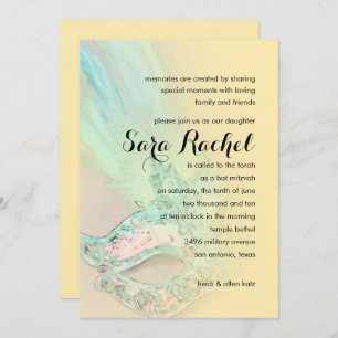 Invitation Mascarade bat mitzvah Elegant Jaune et Aqua