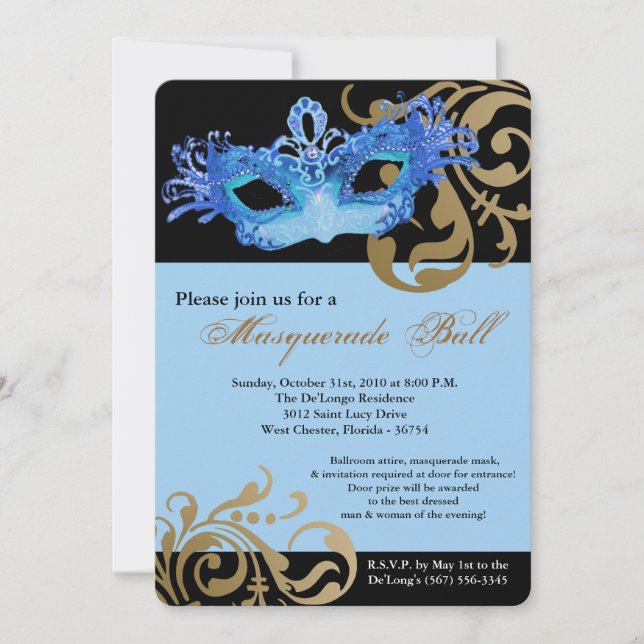Invitation Mascarade bleu Mascarade Masque Costume de bal Hal (Devant)