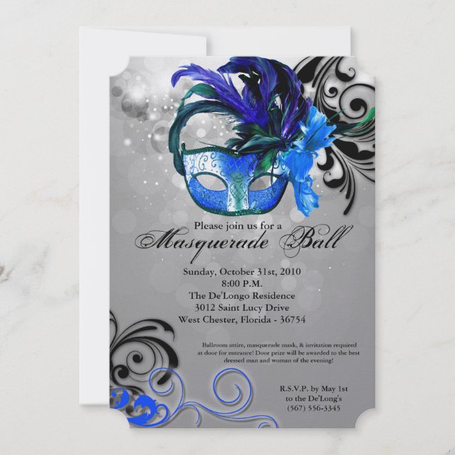 Invitation Mascarade bleu Mascarade Masque Masque Costume Hal (Devant)