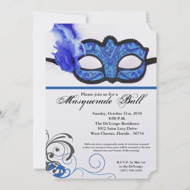 Invitation Mascarade bleu Mascarade Masque Masque Costume Hal (Devant)