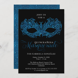 Invitation Mascarade bleue élégante Quinceanera