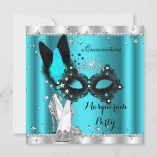 Invitation Mascarade bleue turquoise Mascarade Quinceanera Ma