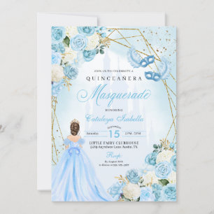 Invitation Mascarade Cendrillon bleu clair Quinceanera