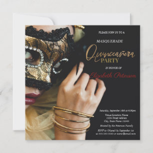 Invitation Mascarade chic Masque fille Quinceanera noir