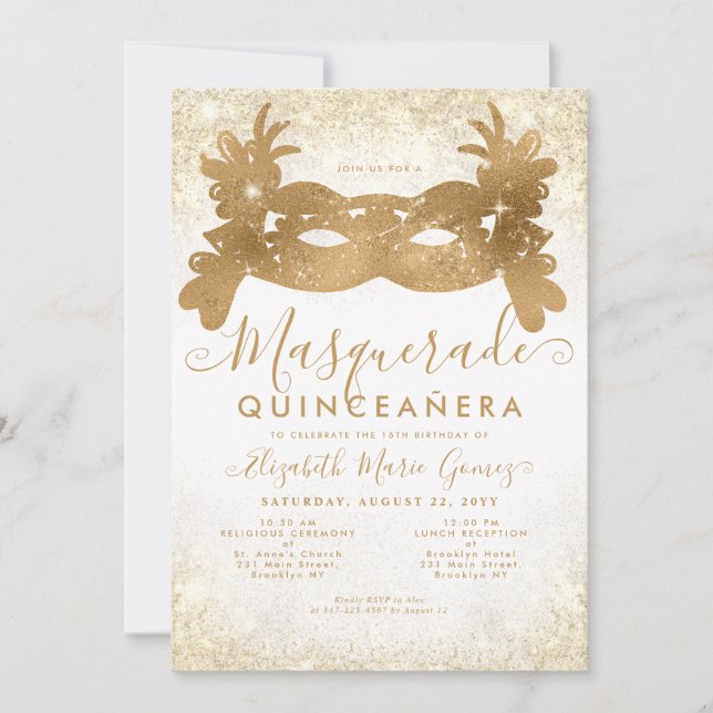 Invitation Mascarade classique Masque Parties scintillant or  (Devant)