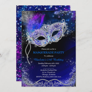 Invitation Mascarade d'anniversaire Royal Blue personnalisée
