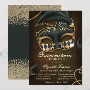Invitation Mascarade de diamants d'or Faux moderne Quinceañer