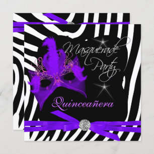 Invitation Mascarade de la fête de Quinceanera Zèbre pourpre