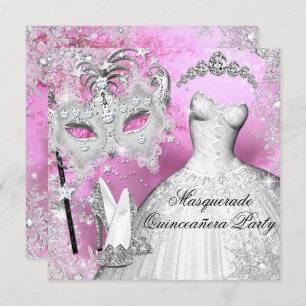 Invitation Mascarade de la princesse d'argent rose Quinceaner