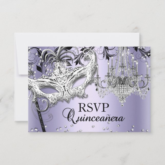 Invitation Mascarade de lustre Quinceanera violet RSVP (Devant)