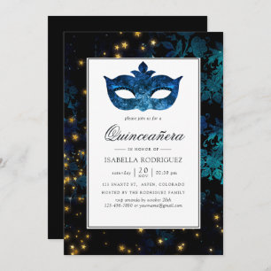 Invitation Mascarade de minuit Damask Quinceañera