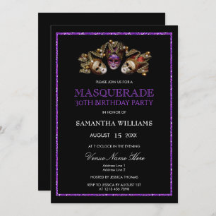 Invitation Mascarade de Parties scintillant violette glamour