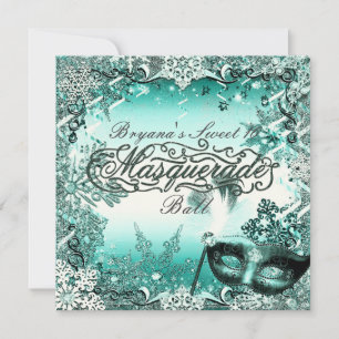 Invitation Mascarade d'hiver Turquoise Aqua Green