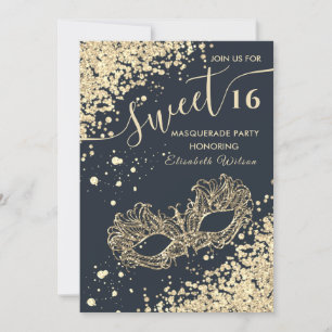Invitation Mascarade diamant luxe or doux 16
