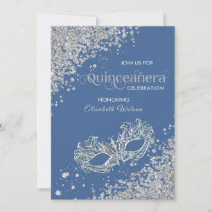 Invitation Mascarade diamant luxe Quinceañera bleu