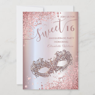 Invitation Mascarade diamant luxe rose or doux 16