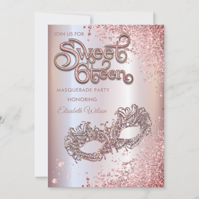 Invitation Mascarade diamant luxe rose or doux 16 (Devant)