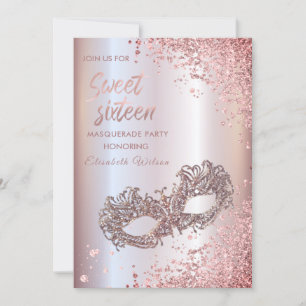 Invitation Mascarade diamant luxe rose or doux 16