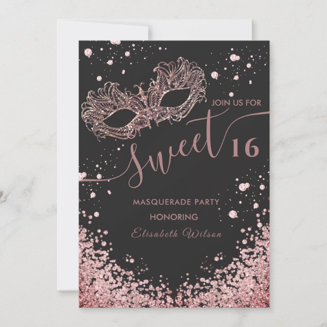 Invitation Mascarade diamant luxe rose or doux 16 Inv (Devant)