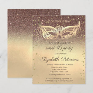 Invitation Mascarade Diamants Paillettes Or Sweet 16