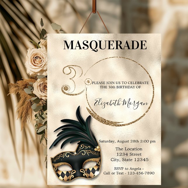 Invitation Mascarade Élégante Or 30e Anniversaire (Créateur téléchargé)