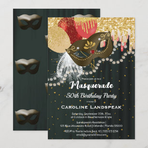 Invitation Mascarade en bronze foncé Mascarade 50e anniversai