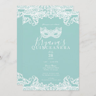 Invitation Mascarade en dentelle turquoise turquoise 15e Quin