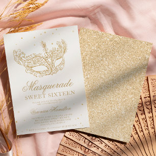 Invitation Mascarade en or noir masque parties scintillant Sw