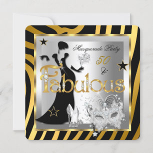 Invitation Mascarade Fabuleux 50 Zèbre Or Argent Noir