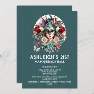 Invitation Mascarade femme d'anniversaire portant un masque t
