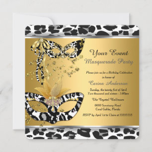 Invitation Mascarade fête d'anniversaire Leopard Masque Black