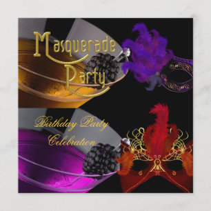 Invitation Mascarade fête d'anniversaire Purple Red Gold Masq
