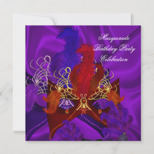 Invitation Mascarade fête d'anniversaire Purple Red Gold Masq