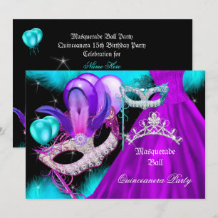Invitation Mascarade Fête de 15 ans Teal Violet