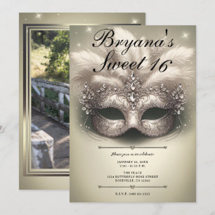 Invitation Mascarade Golden Olive Sweet 16 Anniversaire Photo