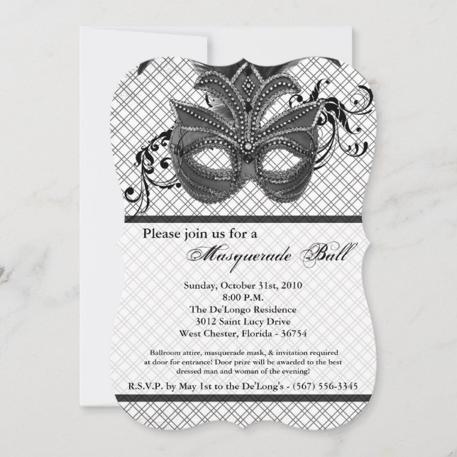 Invitation Mascarade Gris Mascarade Masque Masque Masque Cost (Devant)