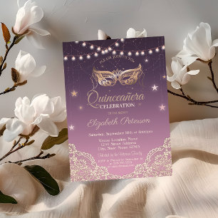 Invitation Mascarade,Guirlandes de lumières,Dentelle Quinceañ