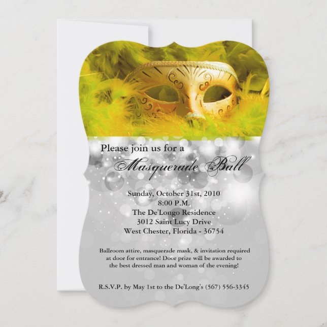 Invitation Mascarade Jaune Mascarade Masque Masque Costume Ha (Devant)