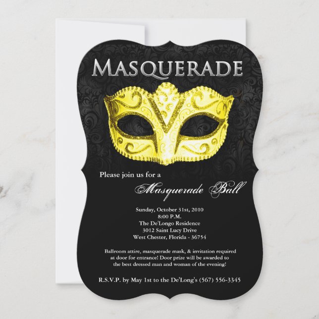 Invitation Mascarade Jaune Mascarade Masque Masque Costume Ha (Devant)