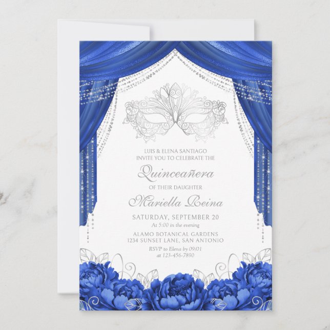 Invitation Mascarade Mascarade Royal Blue Quinceanera (Devant)