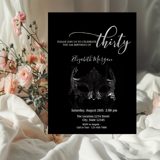 Invitation Mascarade, Masque Argent Noir 30e anniversaire (Créateur téléchargé)