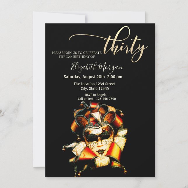 Invitation Mascarade, Masque Black 30e Anniversaire (Devant)