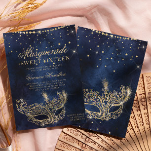 Invitation Mascarade masque chic parties scintillant or scint