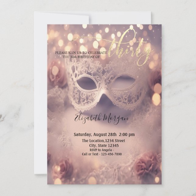 Invitation Mascarade, Masque en dentelle blanche 30e annivers (Devant)