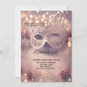 Invitation Mascarade, Masque en dentelle blanche 30e annivers