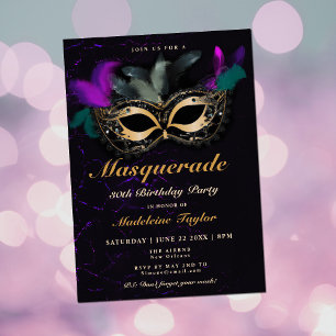 Invitation Mascarade Masque Pink Neon Noir 30e anniversaire