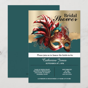 Invitation Mascarade masque vénitienne plumes douche nuptiale