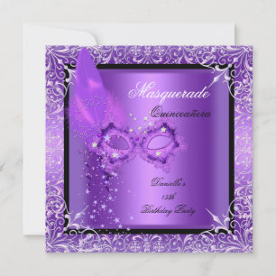 Invitation Mascarade Masque Violet Fête de Quinceañera