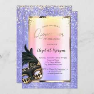 Invitation Mascarade noire Lavander Quinceañera